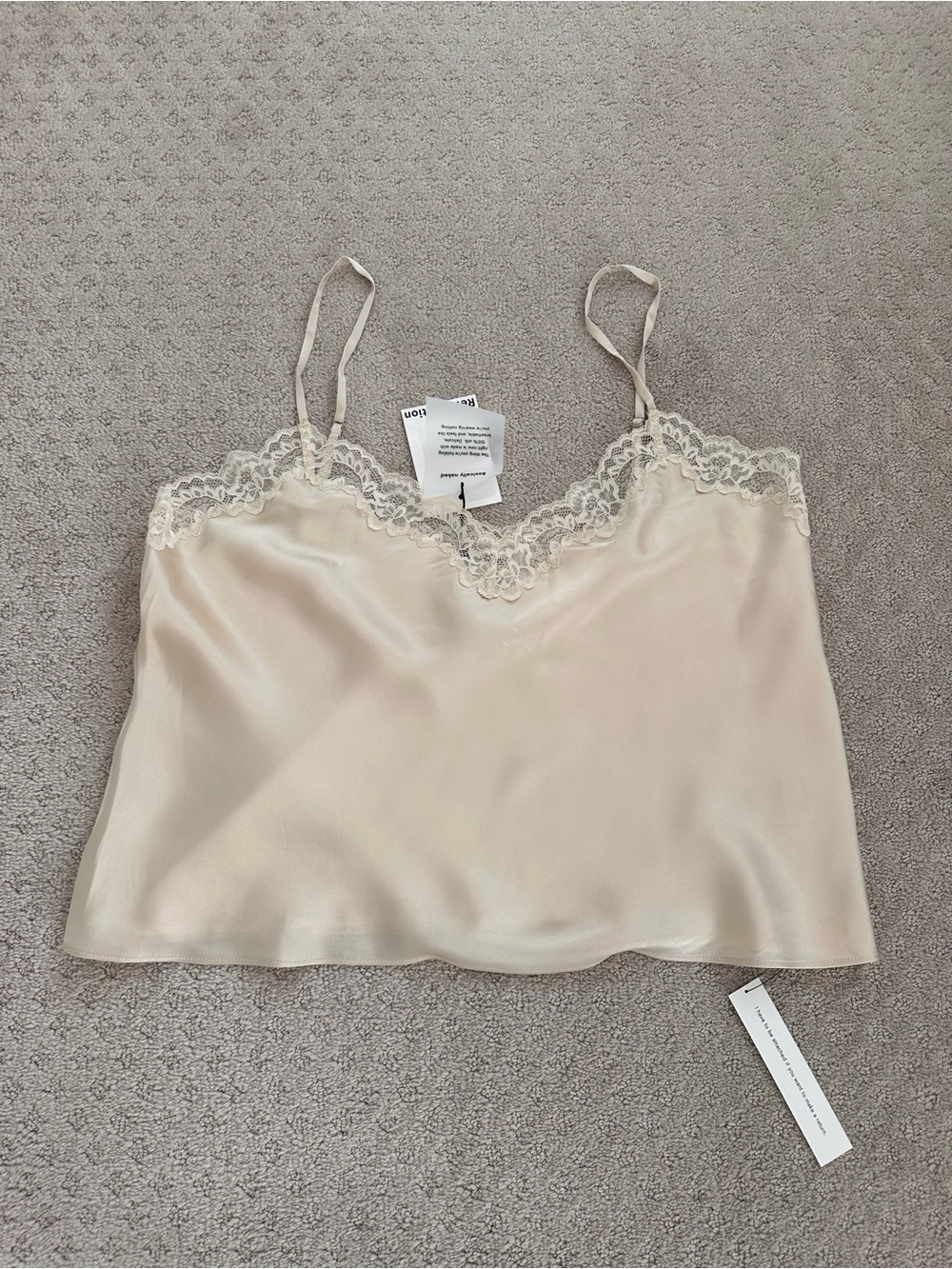 NWT Reformation Teddy Silk Lace Trim Crop Cami - Almond - XL
